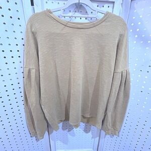 Ribbed Balloon Sleeve Top Mustard Yellow Size L